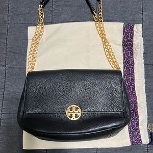 Tory Burch black pebbled leather convertible crossbody